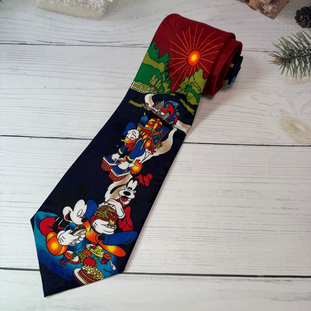VTG Mickey Unlimited Necktie Mens Blue Red 90s Disney Picnic Graphic Tie 90s